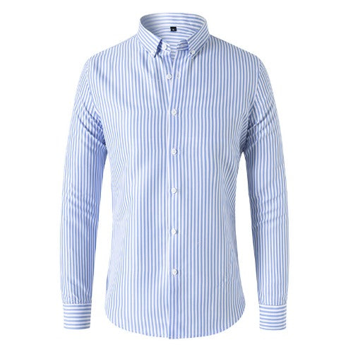 Men's Slim Fit Striped Shirt, Long Sleeve Vertical Stripe Smart Casual Button-Up Shirt