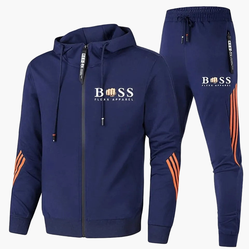Men's hooded tracksuit set with zip jacket and tapered joggers