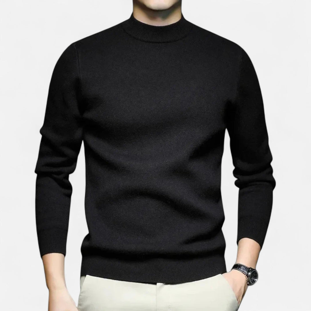 Men's crew neck knit sweater with ribbed collar and hem