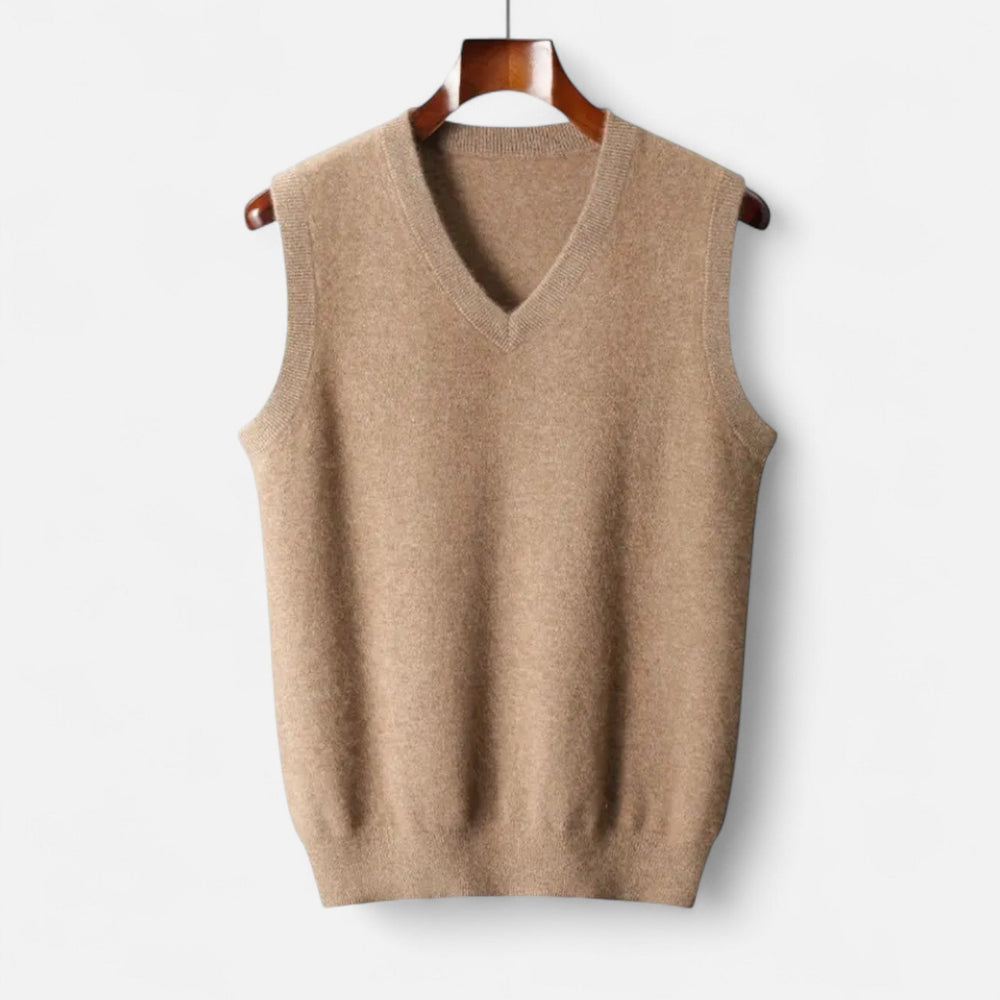 Men's sleeveless V-neck knitted jumper with ribbed trims