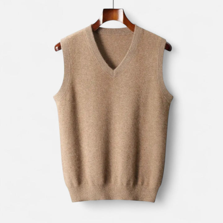 Men's sleeveless V-neck knitted jumper with ribbed trims