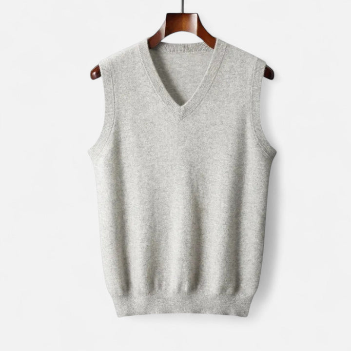 Men's sleeveless V-neck knitted jumper with ribbed trims