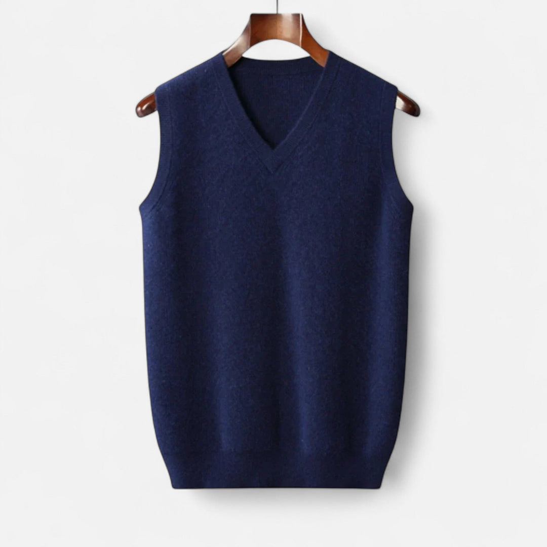 Men's sleeveless V-neck knitted jumper with ribbed trims