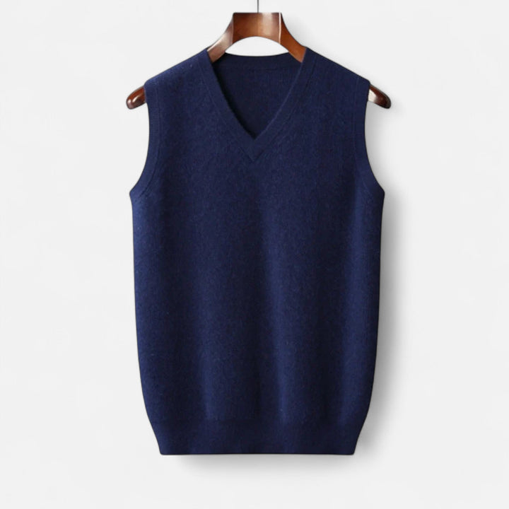Men's sleeveless V-neck knitted jumper with ribbed trims