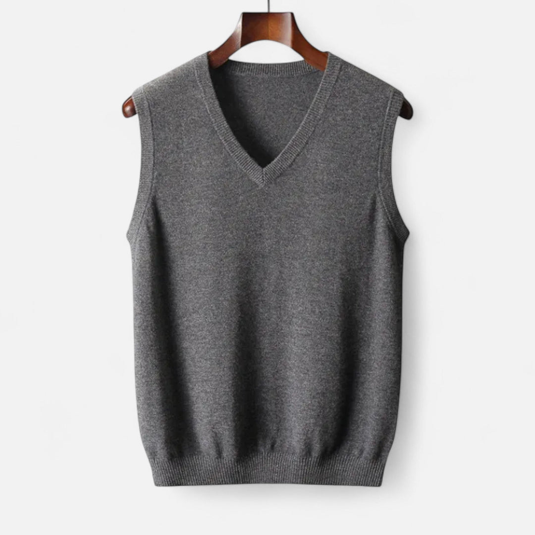 Men's sleeveless V-neck knitted jumper with ribbed trims