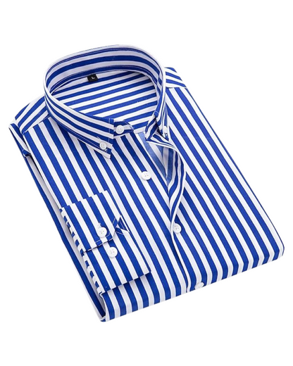 Men's Striped Cotton Shirt, Slim Fit Lightweight Button-Down Summer Shirt Short Sleeve