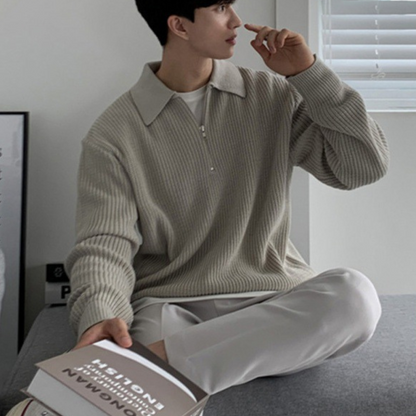 Unisex ribbed quarter-zip jumper with collar and long sleeves