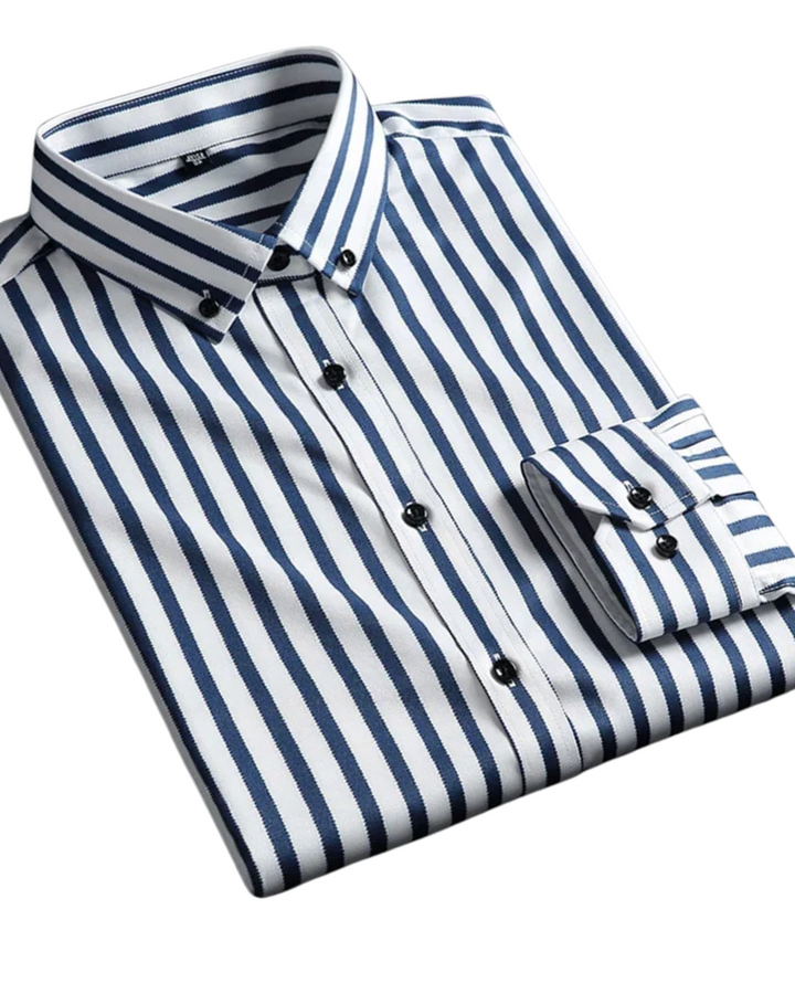 Men's Striped Cotton Shirt, Modern Fit Breathable Long Sleeve Smart Casual Shirt