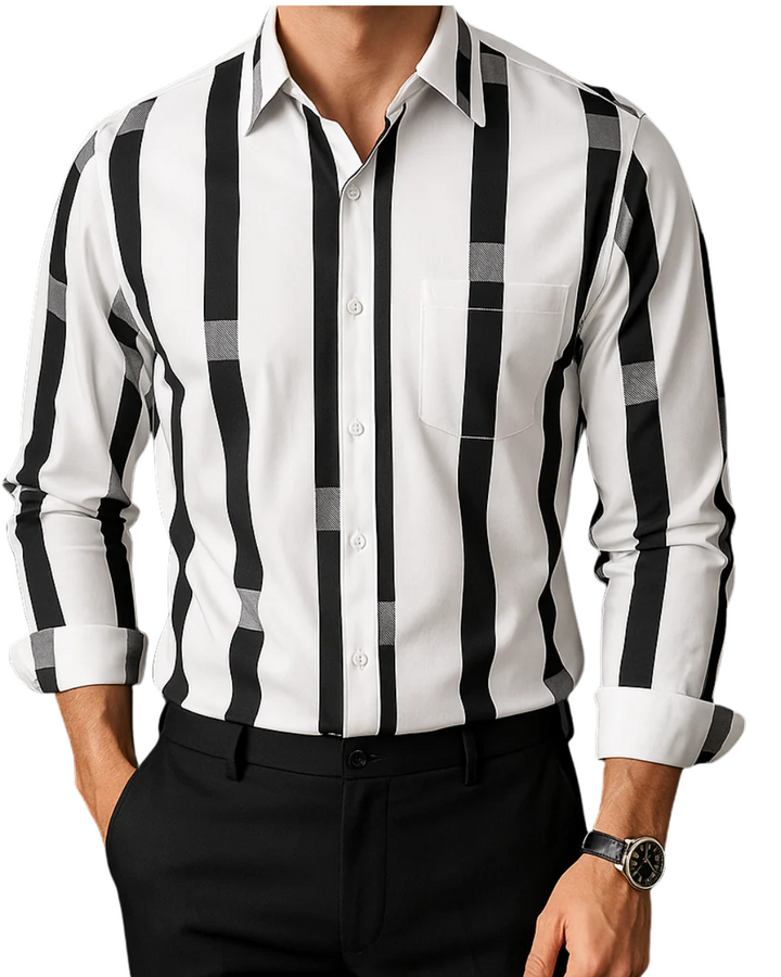 Men's Cotton Blend Shirt, Tailored Fit Breathable Button-Up Smart Casual Long Sleeve Shirt