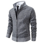 Men's geometric patterned zip-up sweater with mock neck and ribbed trims