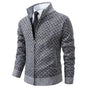 Men's textured geometric cardigan with mock neck and front zip