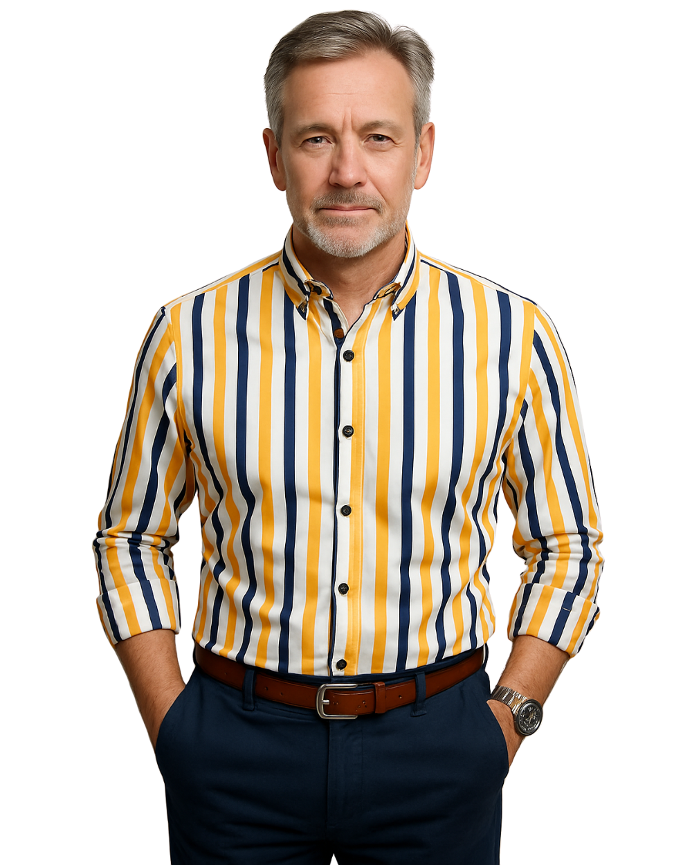 Men's Striped Cotton Shirt, Modern Fit Breathable Long Sleeve Smart Casual Shirt