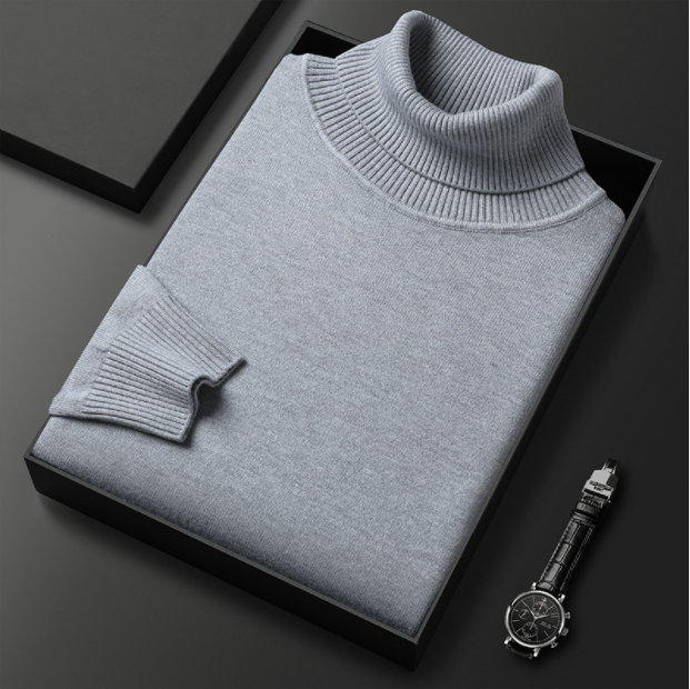 Solid ribbed turtleneck sweater folded in a presentation box
