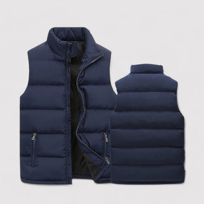 Men's sleeveless padded puffer gilet with high stand collar and two zipped pockets