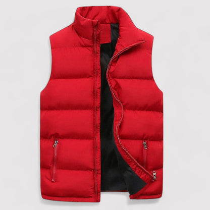Men's sleeveless padded puffer gilet with high stand collar and two zipped pockets