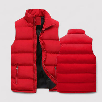Men's sleeveless padded puffer gilet with high stand collar and two zipped pockets