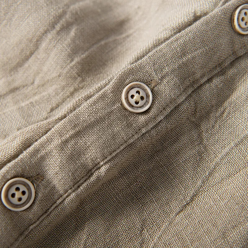 Men's Linen Shirt, Short Sleeve Breathable Button-Down Casual Summer Shirt with Stand Collar