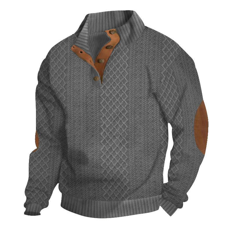 Textured knit sweater with funnel neck and elbow patches