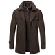 Men's long two-piece coat with high collar, lapels, pockets and long sleeves