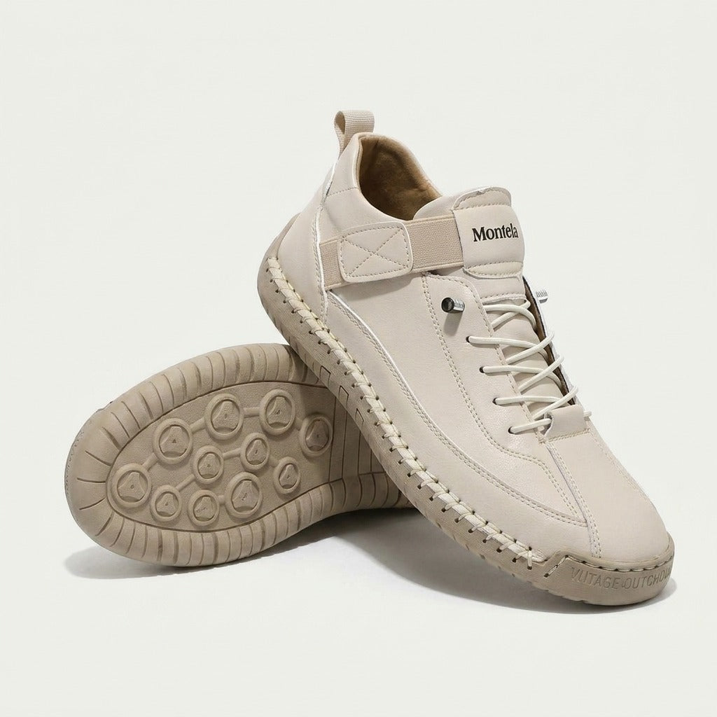 High-top lace-up sneakers with elastic ankle straps and textured flat soles