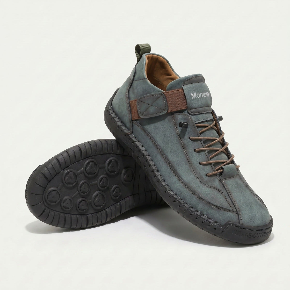 High-top lace-up sneakers with elastic ankle straps and textured flat soles