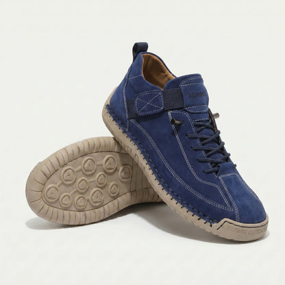High-top lace-up sneakers with elastic ankle straps and textured flat soles