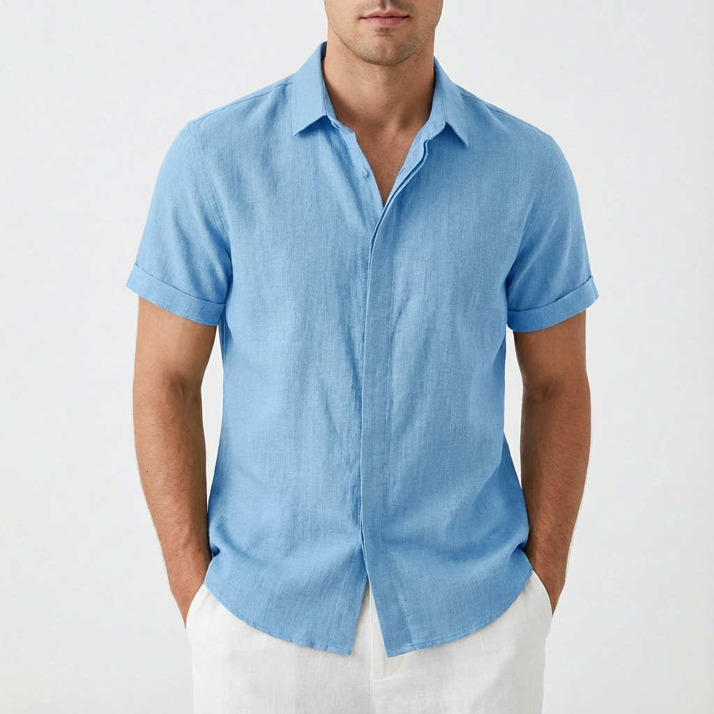 Men's Short Sleeve Shirt, Button Up Relaxed Fit Solid Colour Casual Summer Shirt