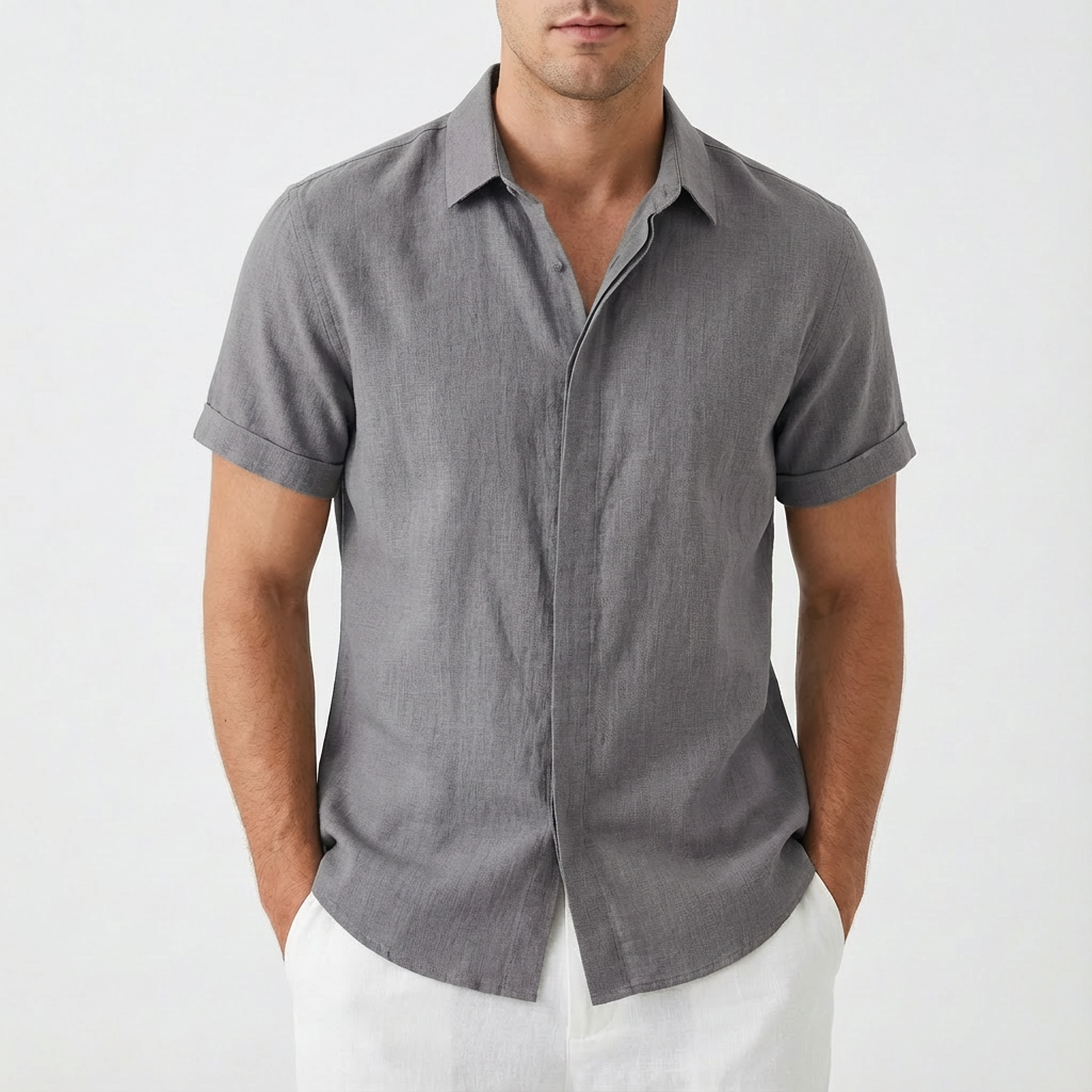 Men's Short Sleeve Shirt, Button Up Relaxed Fit Solid Colour Casual Summer Shirt
