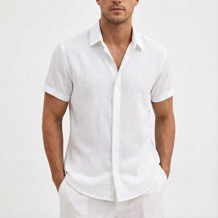 Men's Short Sleeve Shirt, Button Up Relaxed Fit Solid Colour Casual Summer Shirt