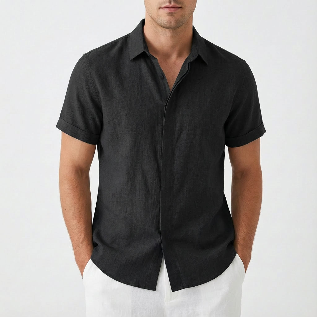 Men's Short Sleeve Shirt, Button Up Relaxed Fit Solid Colour Casual Summer Shirt