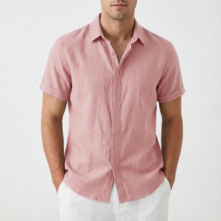 Men's Short Sleeve Shirt, Button Up Relaxed Fit Solid Colour Casual Summer Shirt