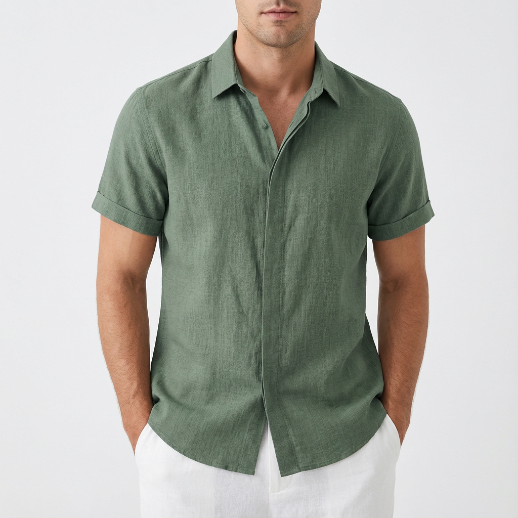 Men's Short Sleeve Shirt, Button Up Relaxed Fit Solid Colour Casual Summer Shirt