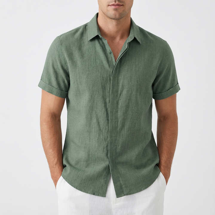 Men's Short Sleeve Shirt, Button Up Relaxed Fit Solid Colour Casual Summer Shirt