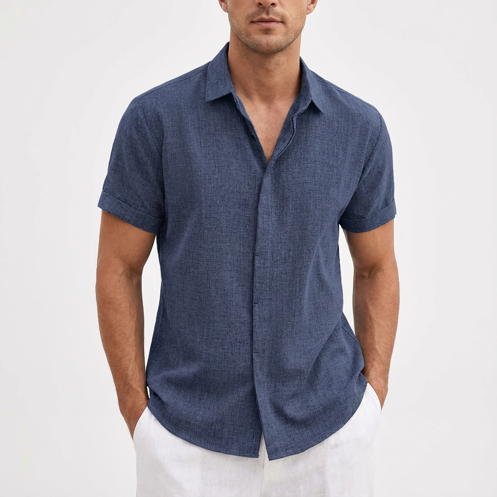 Men's Short Sleeve Shirt, Button Up Relaxed Fit Solid Colour Casual Summer Shirt