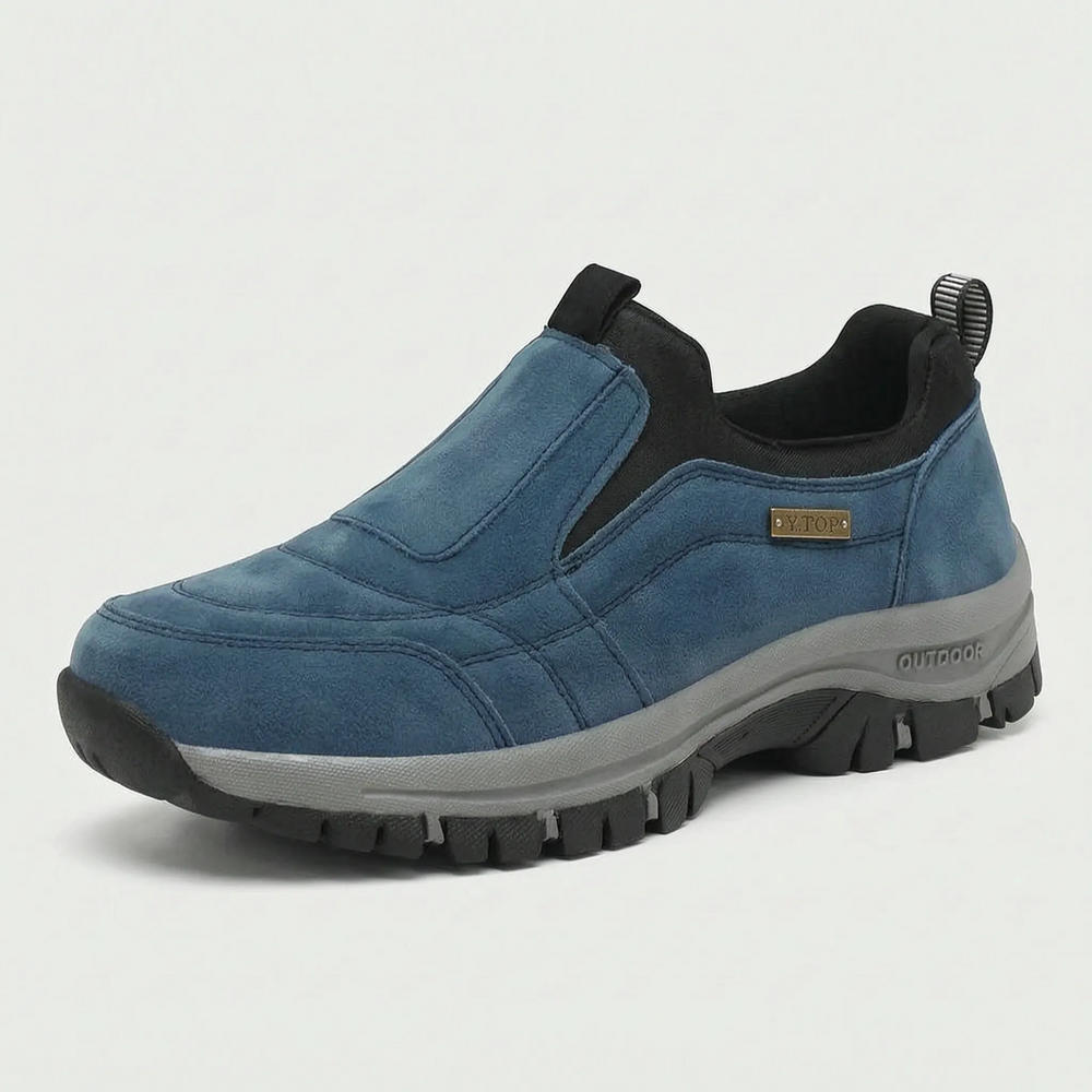 Men's slip-on walking trainers with pull tabs and deep lugged soles