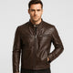 Men's leather-style bomber jacket with stand collar and zipped pockets