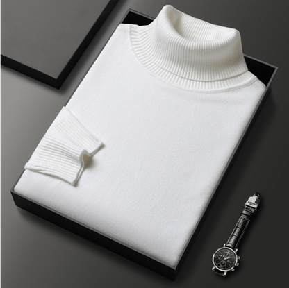 Solid ribbed turtleneck sweater folded in a presentation box