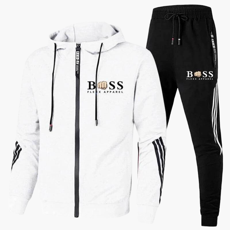 Men's hooded tracksuit set with zip jacket and tapered joggers