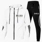 Men's hooded tracksuit set with zip jacket and tapered joggers