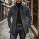Men's textured mid-length button coat with stand collar and side pockets
