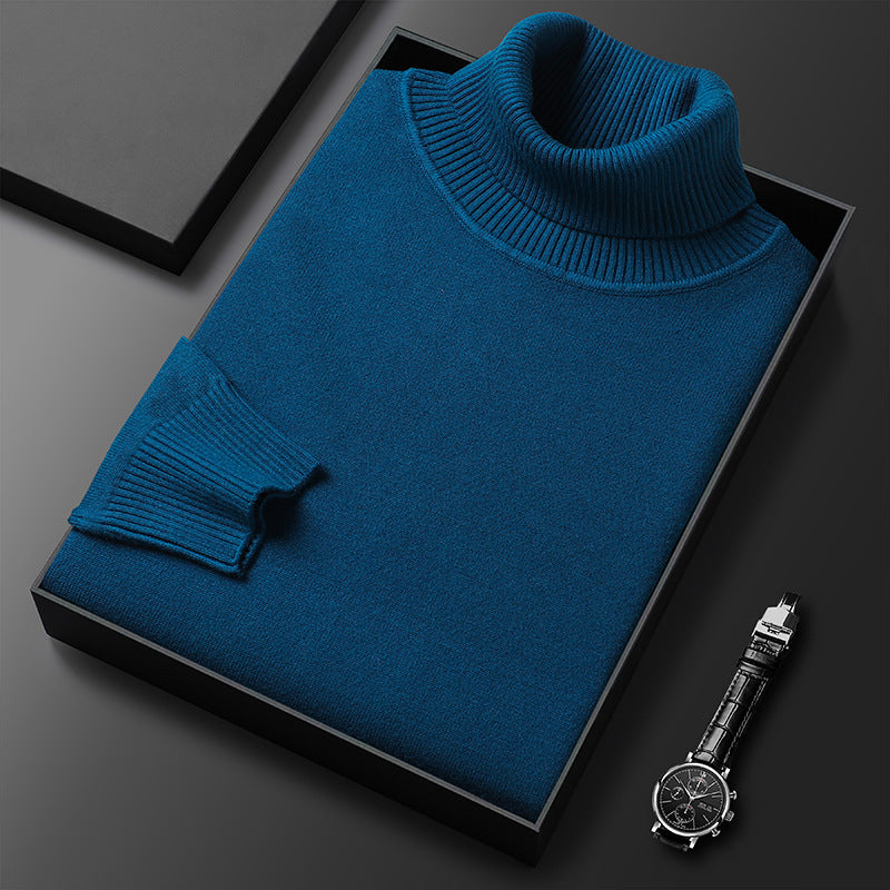 Solid ribbed turtleneck sweater folded in a presentation box