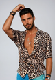 Men's Leopard Print Shirt, Short Sleeve Lightweight Casual Summer Shirt, Breathable
