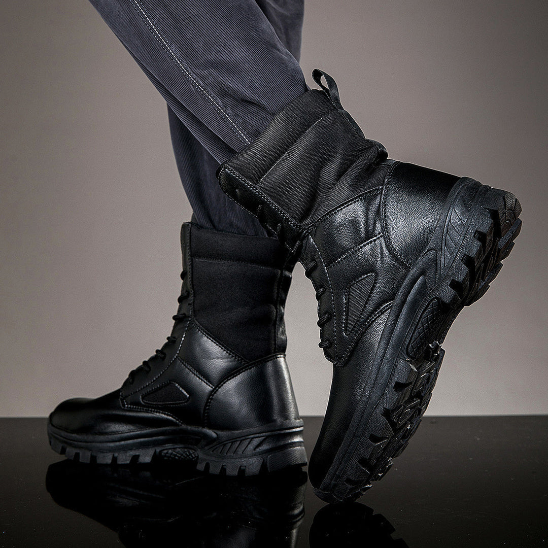 Unisex high-shaft lace-up boots with lug soles