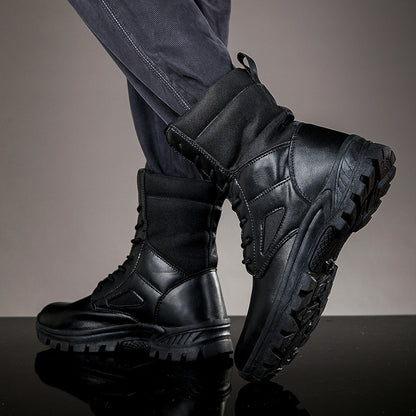 Unisex high-shaft lace-up boots with lug soles