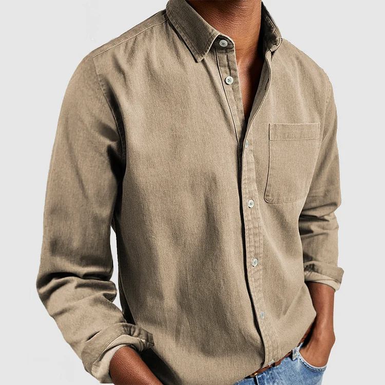 Men's Breathable Smart Casual Shirt, Long Sleeve Button-Down Regular Fit Dress Shirt
