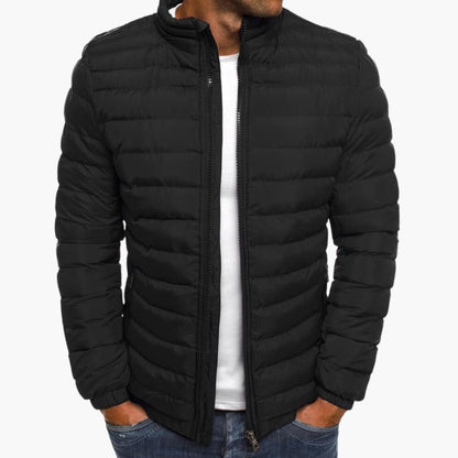 Men's quilted puffer jacket with stand collar, long sleeves and zipped pockets
