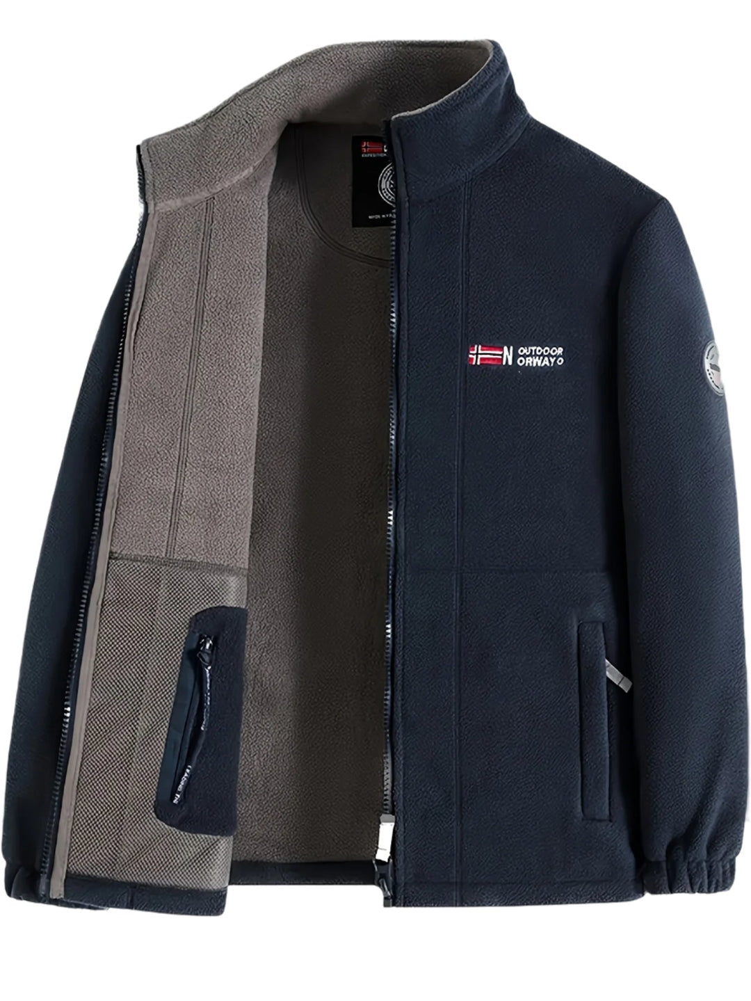 Men's textured fleece jacket with high collar and zipped pockets