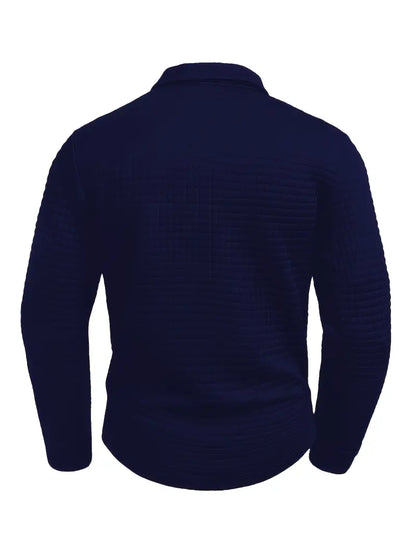 Men's long-sleeve quilted polo shirt with button placket and zipped sleeve pocket