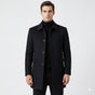 Men's button front overcoat with notched collar and flap pockets