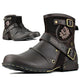 Men's biker ankle boots with buckle straps and rounded toes